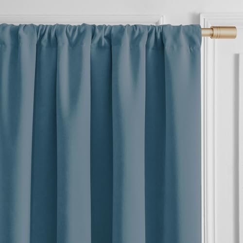 Image of Joydeco Greyish Blue Velvet Curtains 90 Inch Curtains 2 Panels Set, Thermal Insulated Room Darkening Curtains for Bedroom Living Room, Super Soft Heavy Duty Luxury Curtains Rod Pocket, 52W x 90L