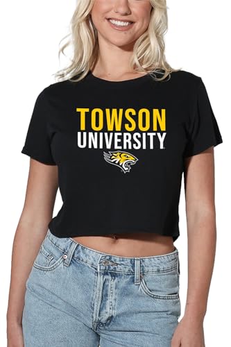 Towson University Official Stacked Women's Crop Top T-Shirt, Black, Medium