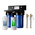 iSpring WGB21B-PB+AHPF12MNPT16X2 2-Stage Whole House Water Filtration System w/ 10” x 4.5” Carbon Block and Lead Reducing Filters and 3/4" Push-fit Braided Stainless Steel Hose Connectors