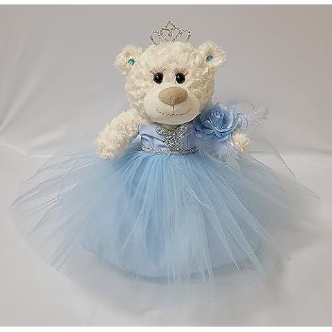 KINNEX COLLECTIONS SINCE 1997 12" Quince Anos Teddy Bear with Dress Embroidery Mis 15 Anos Centerpiece (Without Stand) B09631-4-N (Baby Blue) Cover