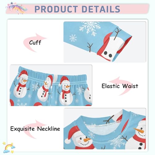Pajama Sets Long Sleeve Snowman Santa Hat Snowflake Soft Comfy Sleepwear 2 Piece PJS 3-8T4