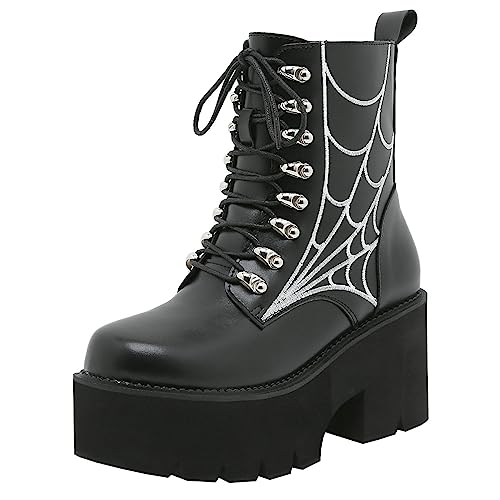Image of Parisuit Womens Goth Patent Ankle Boots Platform Chunky Combat Boots