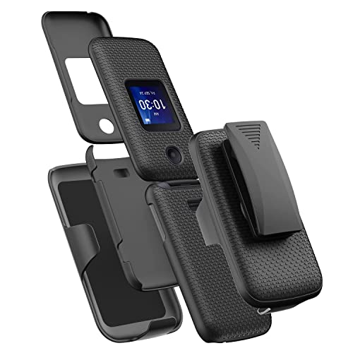 Tjs Compatible With Alcatel Go Flip 4 Case (4056W/4056Z), Tcl Flip Case (4056L), Tcl Flip Pro Case (4056S/4056V) Belt Clip Holster Hybrid Shockproof Kickstand Heavy Duty Protector Phone Case (Red) #TOP1