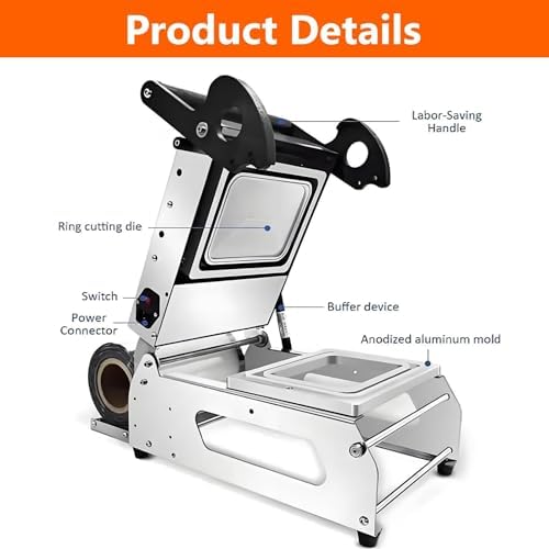 Commercial Stainless Steel Heat Sealer for Vegetables & Sandwiches, Manual Food Packaging Machine, 7-8 Seals/Minute, Perfect for Restaurants & Catering Services