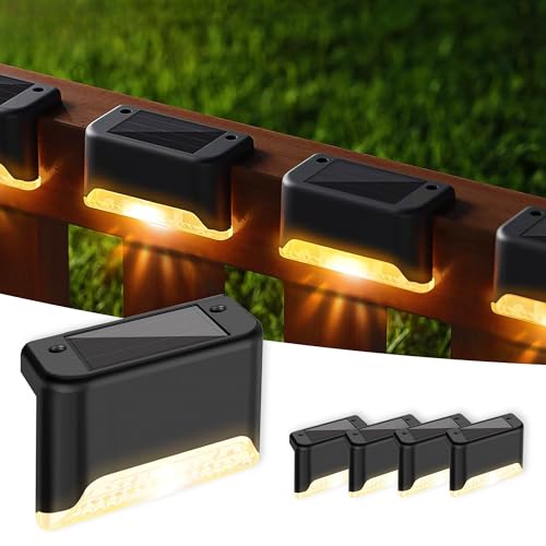 Solarco Solar Deck Lights Outdoor, Solar Step Lights Waterproof Led for Outdoor Stairs, Gutter Lights, Step, Fence, Yard, Patio, and Pathway (Warm White) (4 Packs)