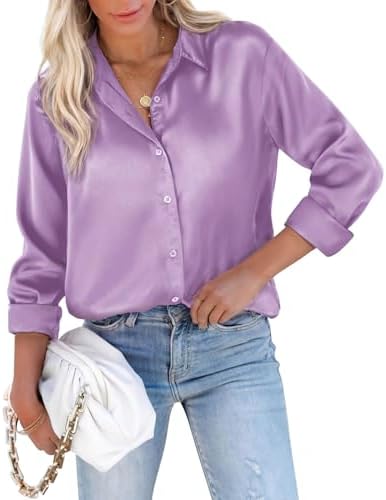 siliteelon Button Down Shirts For Womn Satin Women Blouse Silk Lo...