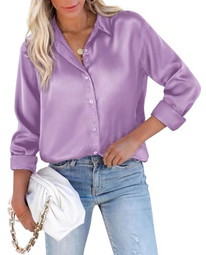 siliteelon Women Blouse Silk Button Down Shirt Wrinkle Free Satin