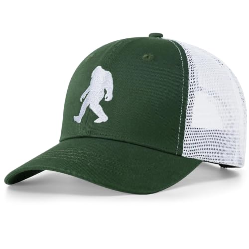 Pnkvnlo Mesh Bigfoot Hat Leather Cap for Men- Great Snapback Closure Sasquatch Hat for Hunting & Hiking
