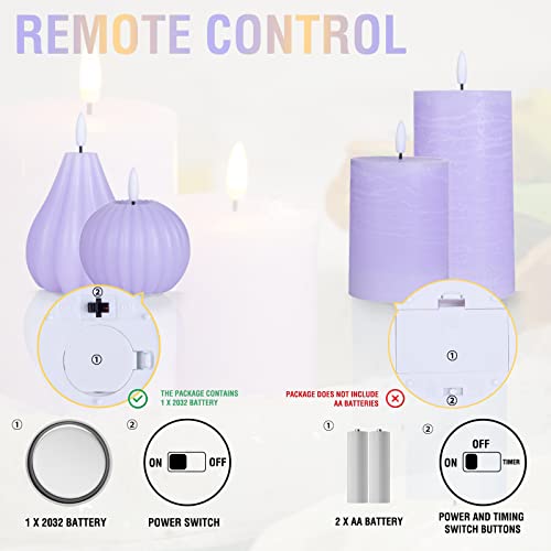 Pineapple Flameless Taper Candles Battery Operated 4 Pack Purple Real Wax With 10-Key Remote Timer - Electric Led Candles Flickering 3D Wick Light For Wedding, Valentine's Day, Halloween, Christmas #TOP4