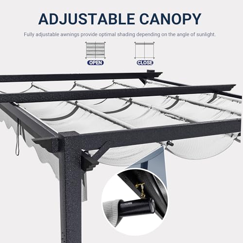 Polar Aurora 10\'x12\' Outdoor Pergola with Retractable Canopy, Patio Metal Heavy-Duty Gazebo Shelter for Backyard, Deck, Garden