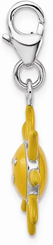 Solid 925 Sterling Silver Enameled 3-D Sunshine Lobster Clasp Charm (0.71 x 1.3 Inches)