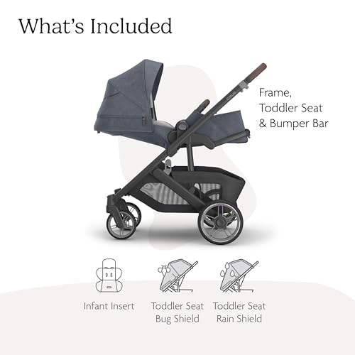 UPPAbaby Cruz V3 Stroller - from Birth + Car Seat Compatible - Full-Size, Reversible Seat - Infant Insert, Bug and Rain Shields Included - Julian (Dusty Blue Mélange/Carbon Frame/Chestnut Leather) by UPPAbaby - Image 2