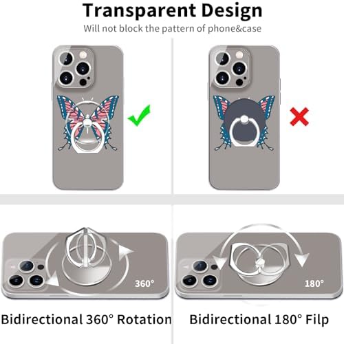 TACOMEGE Clear Cell Phone Grips Holder, Transparent Finger Ring Kickstand for Smartphone Tablet Case Accessories(Round)(1) — view 2