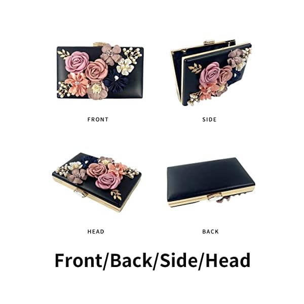 SAoLS Women's Handmade 3D Floral Pearl Purse Bridal Wedding Daytime Beach Party Evening Clutch Wallet Organizer Hand Bag - Image 4