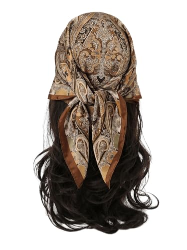 Floerns Women's Vintage Silk Bandana Paisley Print Headscarf Boho Square Hair Scarf Brown One-Size