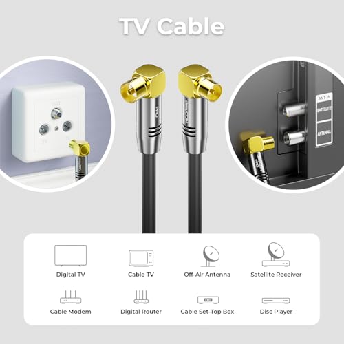 Miniatura 6 de Deleycon 2m Cable De Antena Tv 4k - 4k Ultra Hd Full Hd Hdtv - 2x Acodado - Cable Coaxial - Conector Iec 90 A Toma Iec 90 - Conectores Metálicos - Negro
