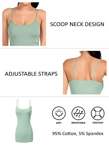 Image of Long Cotton Camisole Spaghetti Strap Tank Top for Women Basic Cami Tops Womens Undershirts Mint-Large