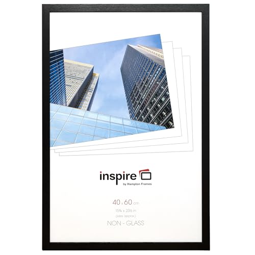 Hampton Frames | Picture Frame | 40x60cm, Black, Rectangular, Paperwrapped Wood Effect, MDF | Acrylic Front, Wall Mount, Drop-In Back | For Photo, Poster, Certificate Display