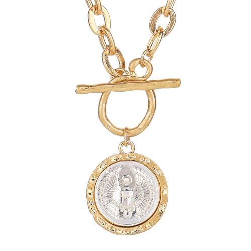 Marina Store Antique Gold Plated Egypt Coin Necklace Egyptian scarab