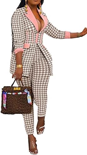 Womens Sexy 2 Pieces Solid Color Zipper Blazer Top Suit Pants Tracksuit Outfit Set Suits Pink
