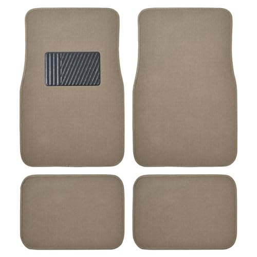 BDK Premium Medium Beige Carpet Floor Mats for Cars - Universal Fit Interior 4-Piece Car Mats Full Set with Vinyl Heel Pad Protector - Cute Car Accessories Interior Floor Covers for SUVs & Trucks by BDK - Used condition - US$16.30