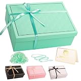 Caja de regalo con tapa, caja de regalo plegable, que contiene tarjeta, papel triturado, cinta, 25 x 18 x 8,8 cm, adecuada para el día de San Valentín, cumpleaños, bodas, vacaciones (azul verde -B)