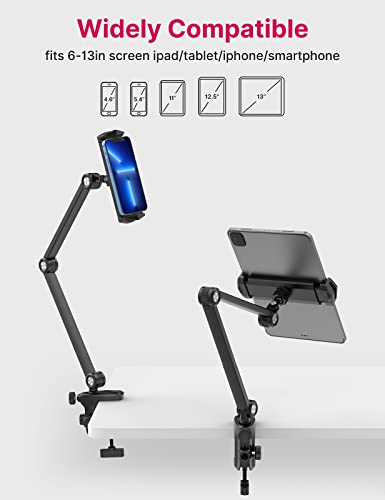 Tablet Holder Ipad Desk Stand - Hp006 Aluminum Ipad Mount For Bed I Flexible Arm I Multi-Angle Adjustable I 360° Rotation I 2 Positioning Holes I For 4.7''- 13'' Screen Ipad Iphone Microsoft Surface #TOP4