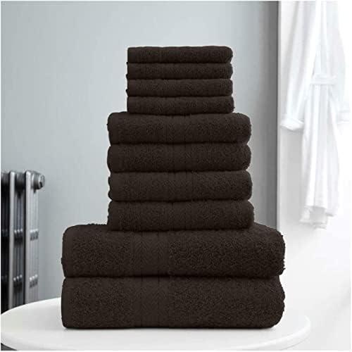 Lions Towels Family Bale Set - 10 Piece 100% Egyptian Cotton, 4x Face 4x Hand 2x Bath Towel, Premium Quality Highly Water Absorbent Bathroom Accessories, Machine Washable (Mocha)