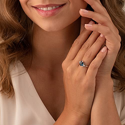 Peora London Blue Topaz 3-Stone Ring For Women 925 Sterling Silver, Natural Gemstone, 2.25 Carats Round Shape 8Mm, Size 7 #TOP1