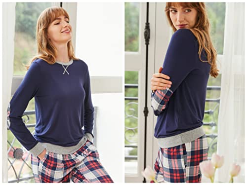 Ekouaer Pajamas Women’s Long Sleeve Sleepwear Christmas Plaid Lounge Sets Winter Pjs With Pockets Blue Plaid,Large #TOP5