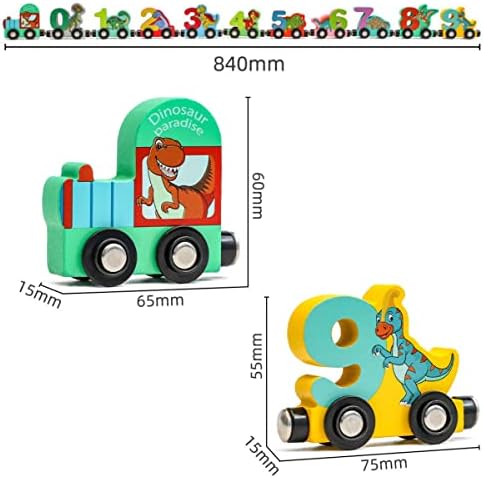 Afufu Wooden Number Shape Train with Dinosaur Pattern, Digital Train Set Montessori Educational Counting Toy, Train Cars Preschool Learning Toys Gifts for Kids Girls and Boys Age 2 3 4 5 Years Old