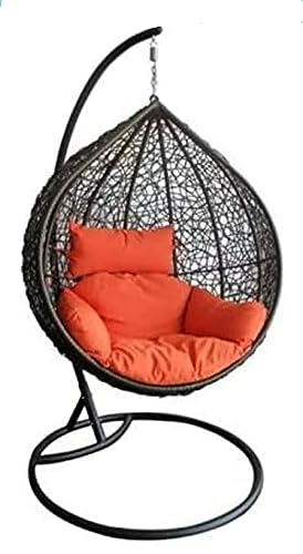Image of Single Seater Swing Chair with Stand and Cushion Hammock Swing for Adult Outdoor Indoor Garden Living Room Balcony Hanging Chair (Black Orange)