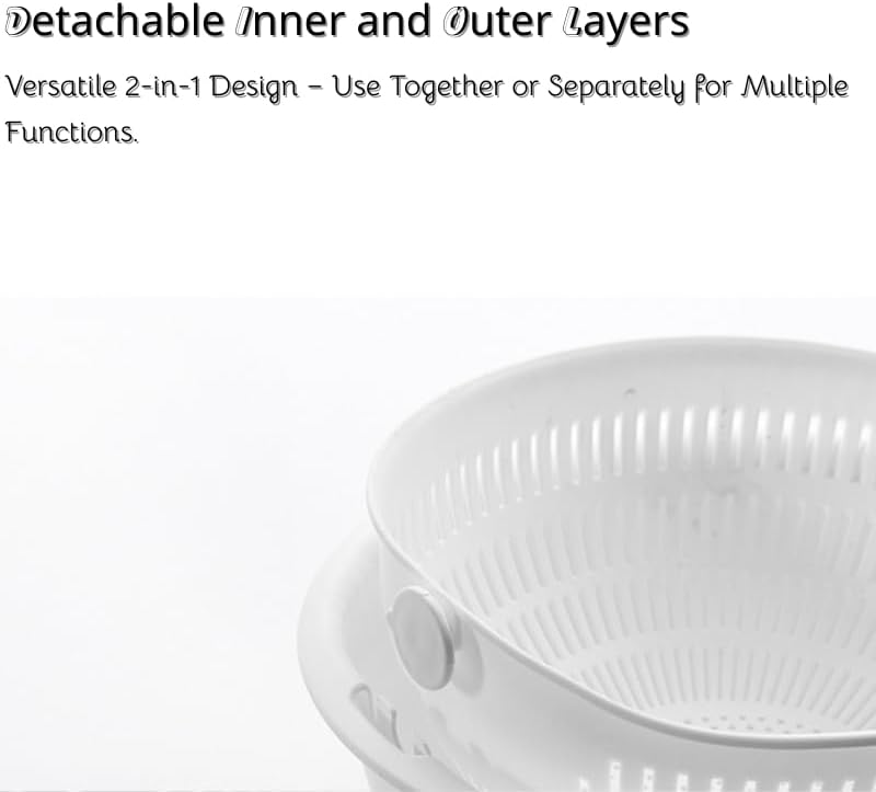 Double-Layer Colander Bowl Set – Drain & Rinse Basket with Inner Strainer – Kitchen Sink Food Washing Bowl for Fruits, Vegetables, Pasta – Gray, Beige, White, Pink (Pink)