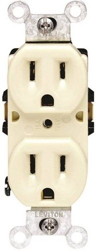 Leviton 001-T5248-ICP Straight Blade Duplex Receptacle with Ears, Ivory