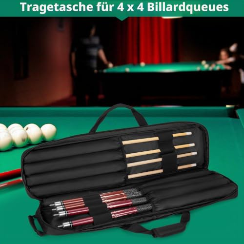 Rexmica 4x4 Billard Queue Tasche Rucksack für bis zu 2 Unterteile und 2 Schäfte, Billiardstock Tasche mit verdeckbaren Schultergurten, Tragetasche für Billardqueues mit Zubehörtaschen, Schwarz