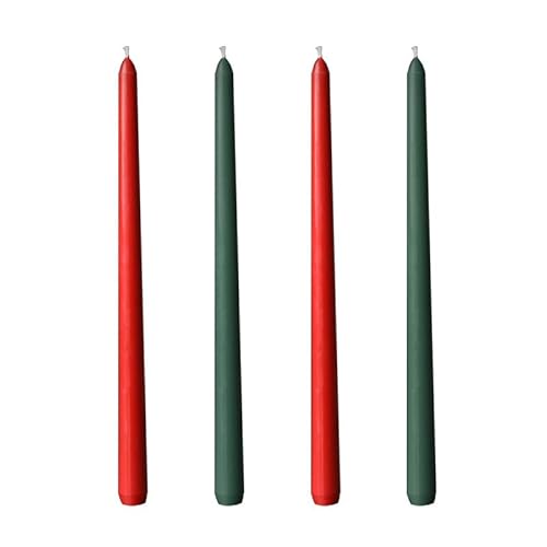 Scentoria Velas vermelhas e verdes, 4 unidades, pequenas velas, velas pontiagudas, altura de 25 cm, diâmetro de 2,2 cm, velas coloridas, velas de gotejamento para garrafas, rituais, velas,