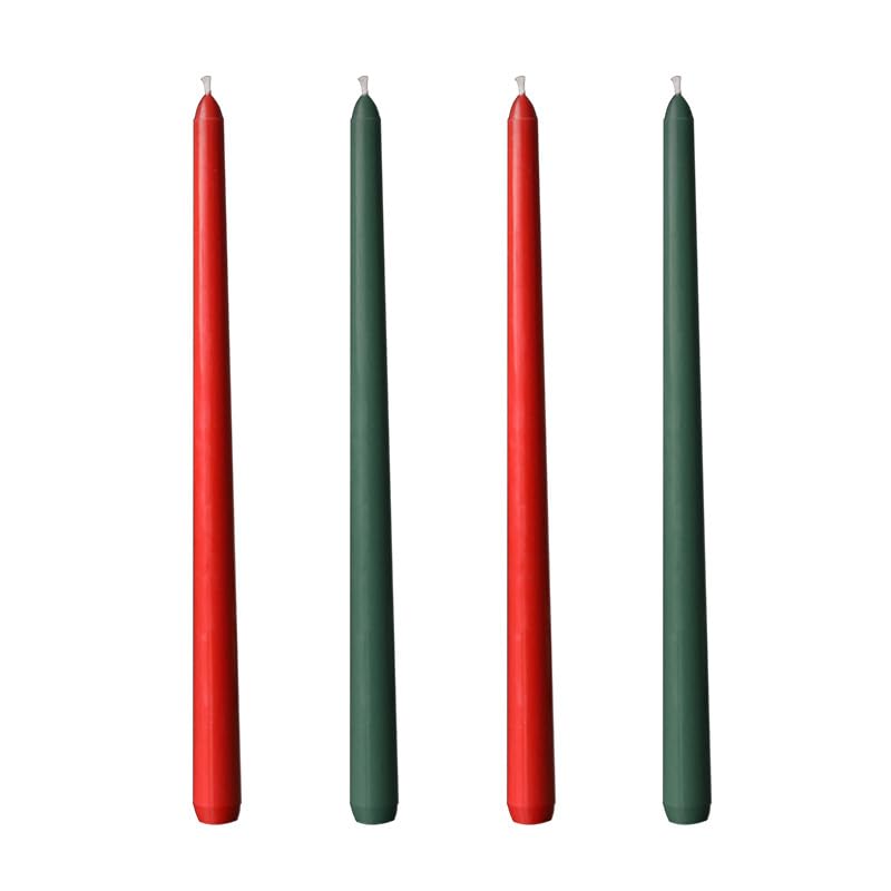 Stabkerzen-Premium-Spitzkerzen-rot-gruen-4-er-Set-Unparfuemiert-Stabkerzen-Hoehe-25-cm-o-22-cm-Kerzen-Rituals-Kerze-Tisch-Weihnachten-Dekoration