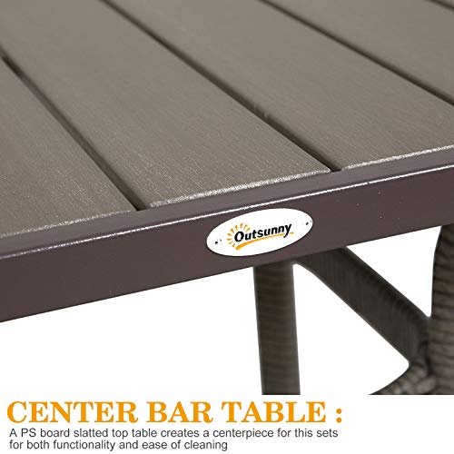 Outsunny 3 Pcs Rattan Wicker Bar Set With Wood Grain Top Table And 2 Bar Stools For Outdoor, Patio, Poolside, Garden, Grey #TOP7