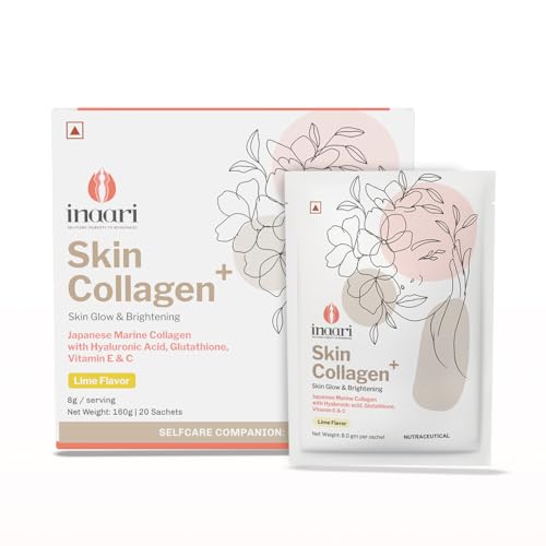 Image of INAARI Collagen Supplements For Women Travel Sachet Pack For Healthy Glowing Skin | Collagen Powder, Type 1 And 3 | Glutathione, Hyaluronic Acid , Vitamin C | Lime Flavor | 20 Sachets