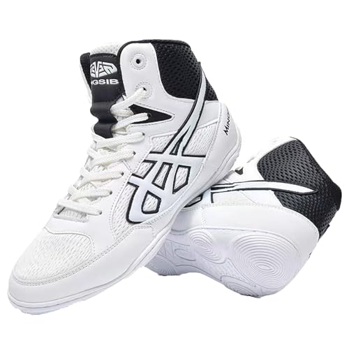 BIAJIAZHUA Boxing Shoes for Men/Women,Fashion Wrestling Shoes Soft Lightweight Breathable Comfortable Non-Slip,Boxing Boots Waterproof Wear-Resistant(Color:White,Size:8.5)