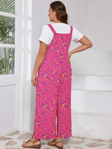 AusLook Plus Size Women's Adjustable Straps Jumpsuits Pink Osmanthus 3X Casual Loose Wide Leg Overalls with Pockets — view 2
