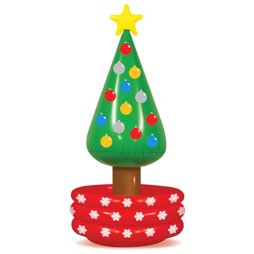Beistle Inflatable Novelty Christmas Tree Drink Beverage Cooler for Office Holiday Winter Party Decorations, 26" x 56", Multicolored