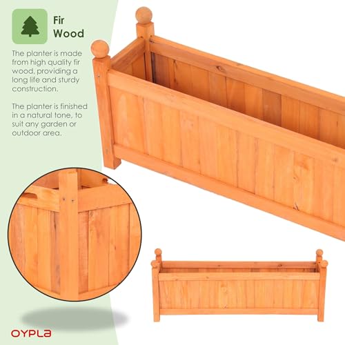 Oypla Large Garden Wooden Rectangular Flower Planter Ornamental Plant Pot - Image 2