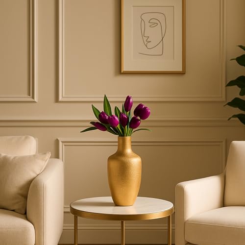 Image of Market99 Metal Flower Holder - Surahi Shape Decorative Vase for Living Room|Golden Crackle Design | Home Decor Accent Piece for Tabletop, Corner, Shelf & Gifting | Timeless Elegance for All interiors