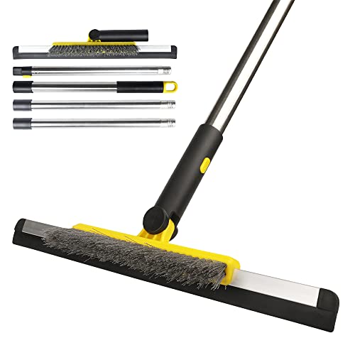 Floor Squeegee Scrubber Shower Squeegee With Grout Brush.14 Squeegee Broom And 55" Stainless Steel Handle For Floor,Glass,Garage,Window,Shower Floor,Bathroom,Kitchen, Wall,Tile (Yellow) #TOP6