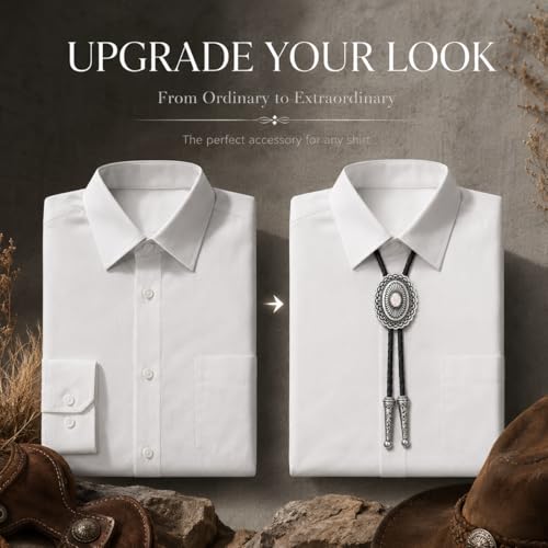 Image of Turquoise Bolo Tie for Men, Leather Braided Necktie Western Cowboy Bola Tie Costume Accessories for Men Women