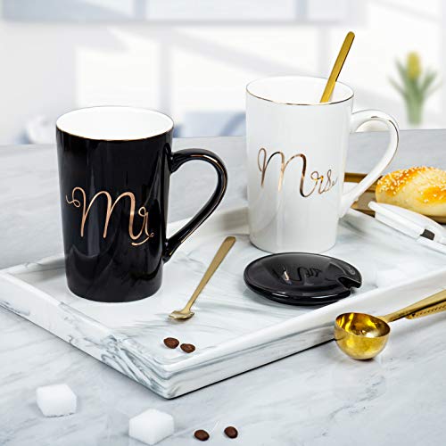Jumway Mr And Mrs Coffee Mugs Set - Unique Wedding Gifts For Bride And Groom - His And Hers Anniversary Present Husband And Wife -Engagement Gifts For Him Her For Parents For Valentine's Day (Black&W) #TOP5