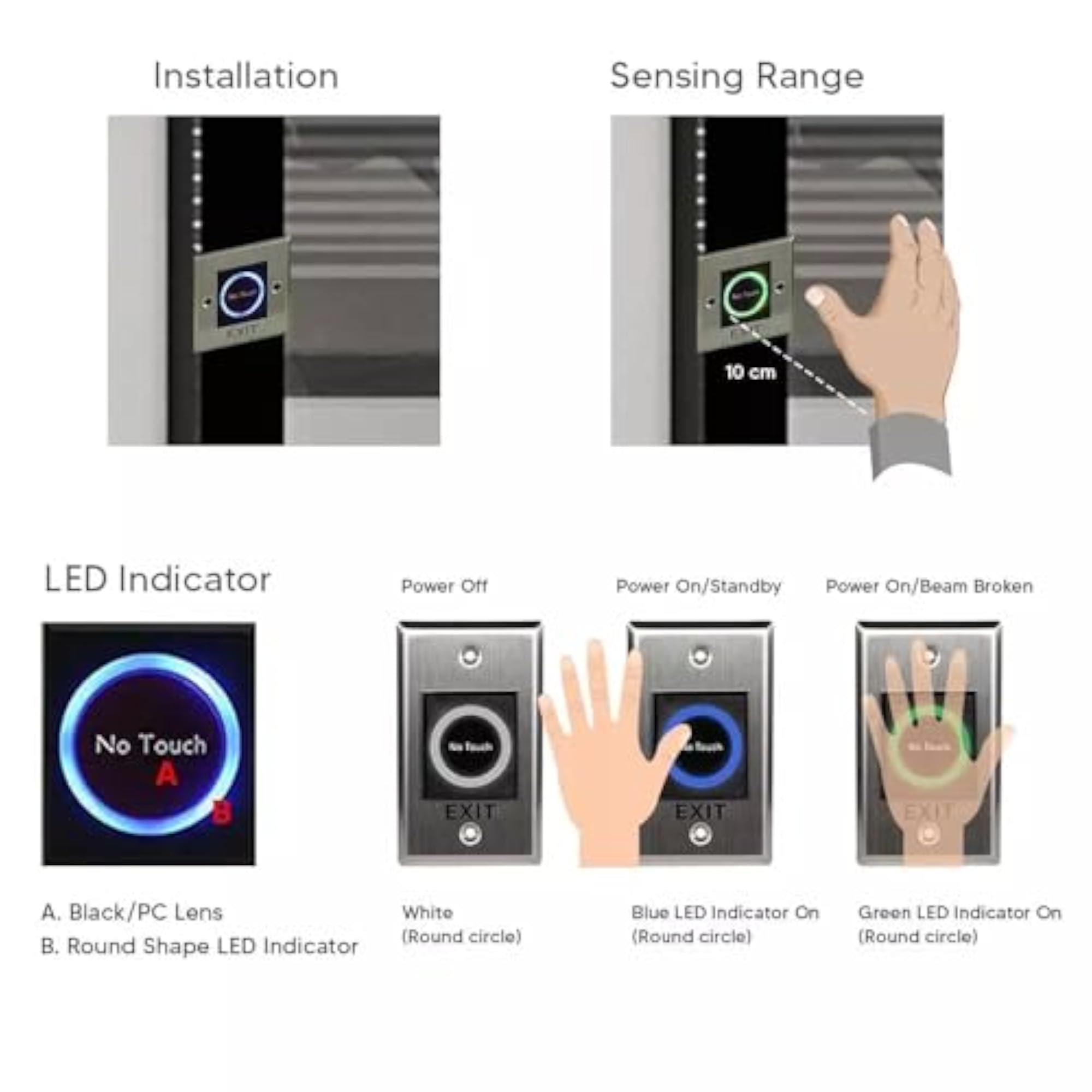 2-Pack No Touch Exit Button with Infrared Sensor