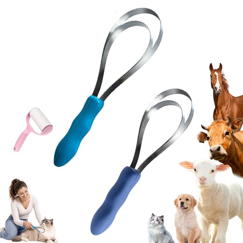 Ruhemeister Pro Lame de Mue Double Face en Acier Inoxydable pour Chats et Chiens | Peigne de Toilettage Professionnel avec Poignée Souple | Brosse Anti-Poils pour Tous Types de Pelage(B+D)