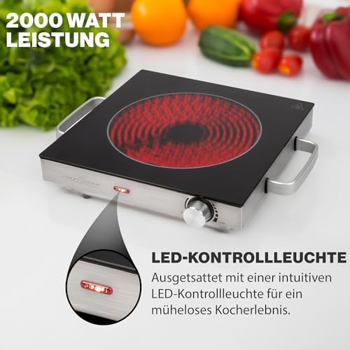 ProfiCook® Pojedyncza płyta grzewcza na podczerwień | energooszczędna płyta kuchenna z odpornego na zarysowania szkła ceramicznego | płyta grzewcza bezstopniowa regulacja temperatury | 2000 W | PC-EKP